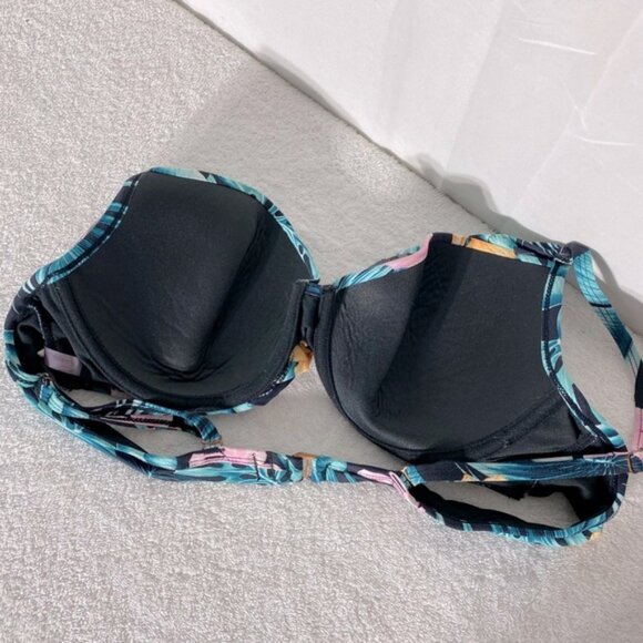 5/$25 Ardene Swim Green Pink Tropical Floral Print Bikini Top XL - Picture 2 of 6